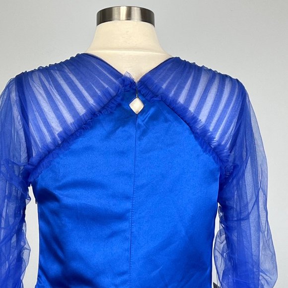 TS Couture Womens Cocktail Dress Blue Long Tulle Sleeves Sheath size Large - Picture 8 of 16
